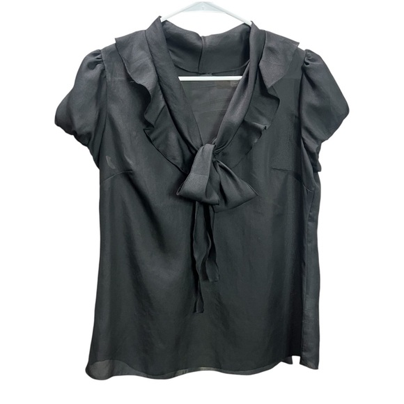BANANA REPUBLIC Black Women's Top Chiffon Blouse Bow Tie Chest size Small - Picture 2 of 7